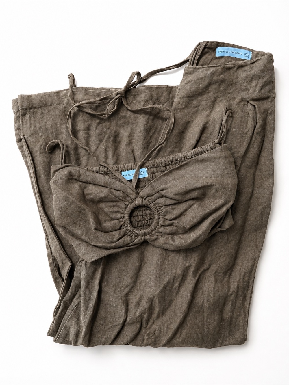 Faithfull the Brand Olive Brown Linen Two-Piece Lounge Set